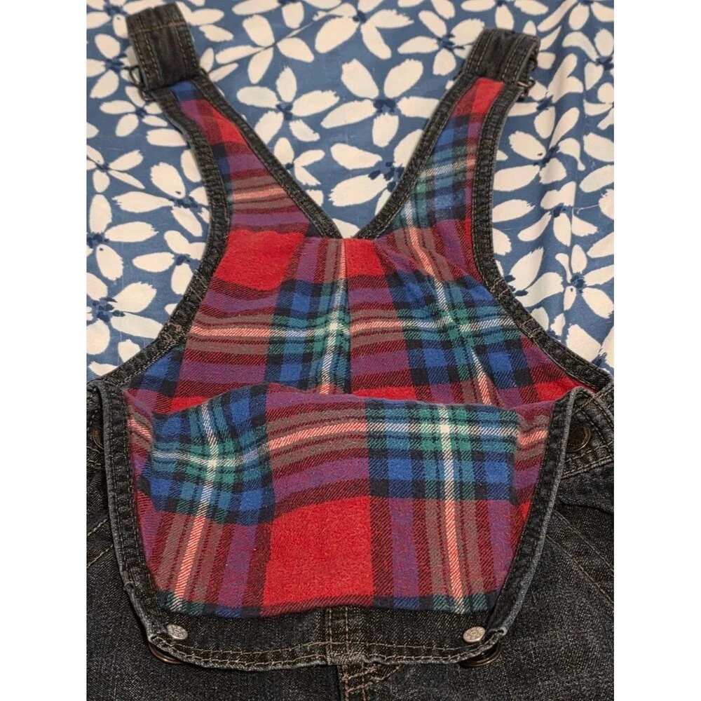 VTG OshKosh B'gosh Overalls Vestbak Plaid Flannel Lined Size 2T